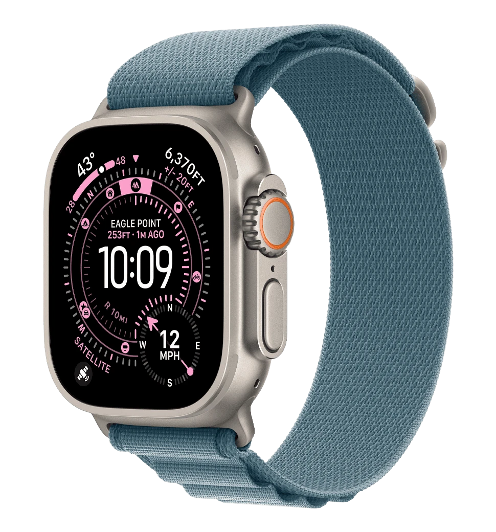 Apple Watch Ultra 3 GPS + Cellular 49 мм с корпусом из натурального титана и светло-голубой ремешком Alpine Loop — большой размер (MEWP4)